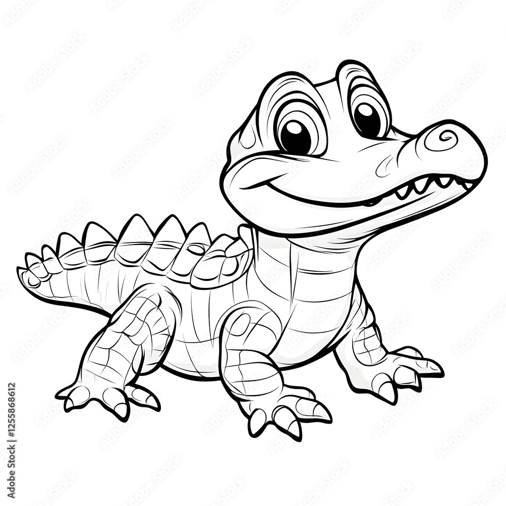 Fototapeta premium Cute Crocodile Cartoon with Blank Outline for Kids to Color and Create