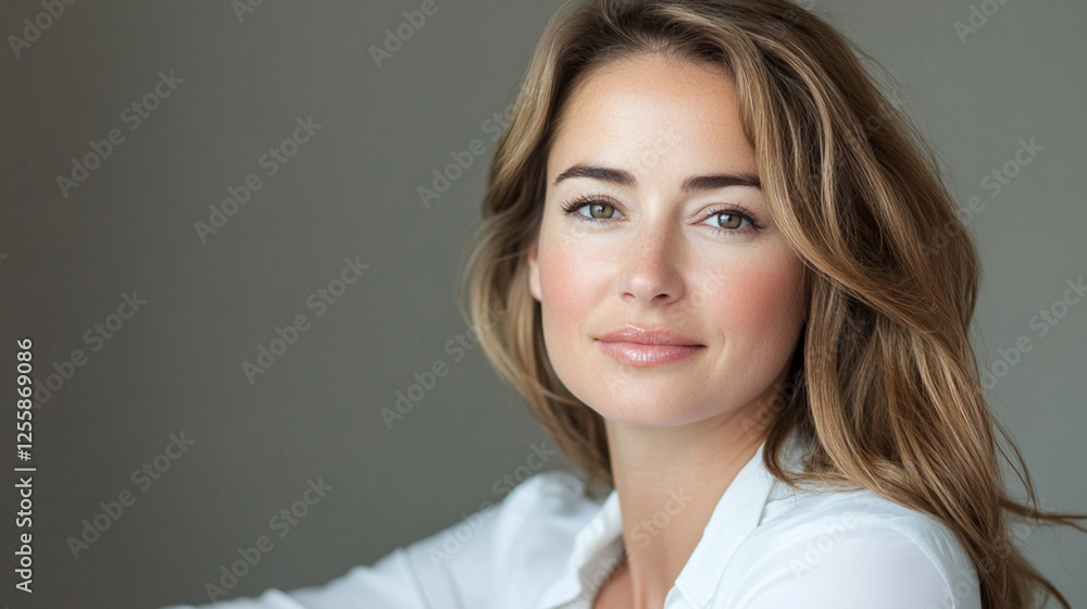 Portrait of Confident Woman with Long Hair and Natural Makeup Portrait of Confident Woman with Long Hair and Natural Makeup