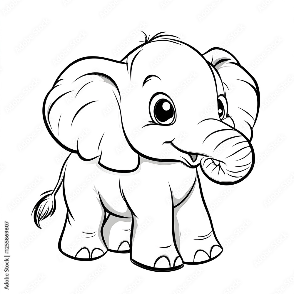 Obraz premium Cute Cartoon Elephant with Blank Outline for Kids Coloring Activity