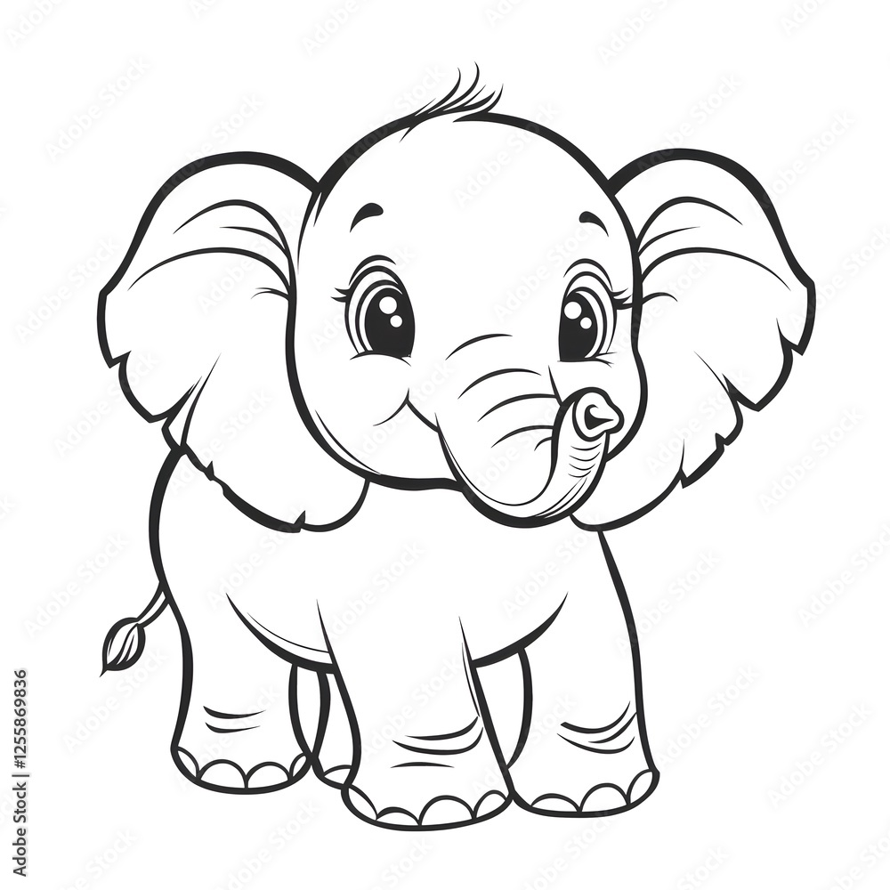 Fototapeta premium Adorable Cartoon Elephant with Blank Outline for Kids to Color