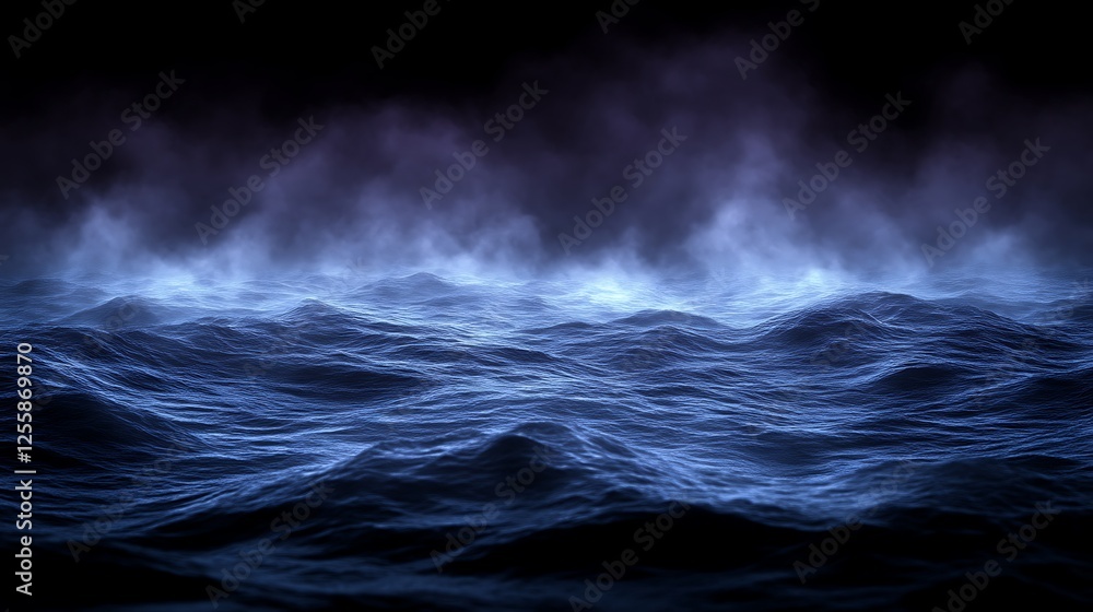 Dark Ocean Waves Under a Misty Night Sky Dark Ocean Waves Under a Misty Night Sky