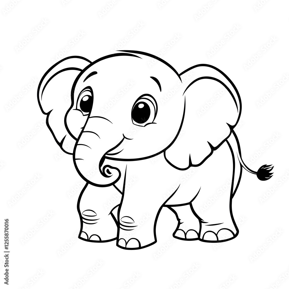 Fototapeta premium Adorable Cartoon Elephant with Blank Outline for Kids to Color