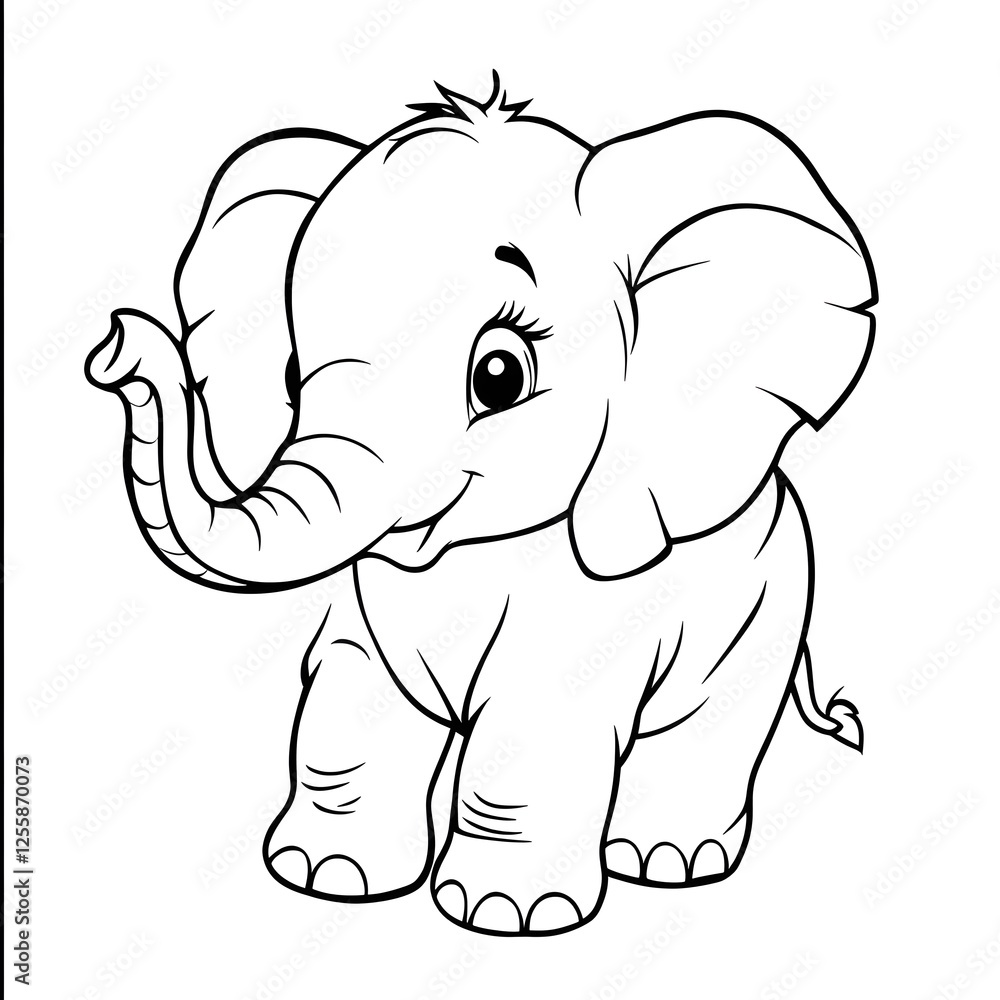 Obraz premium Cute Cartoon Elephant Outline for Kids Coloring Activity