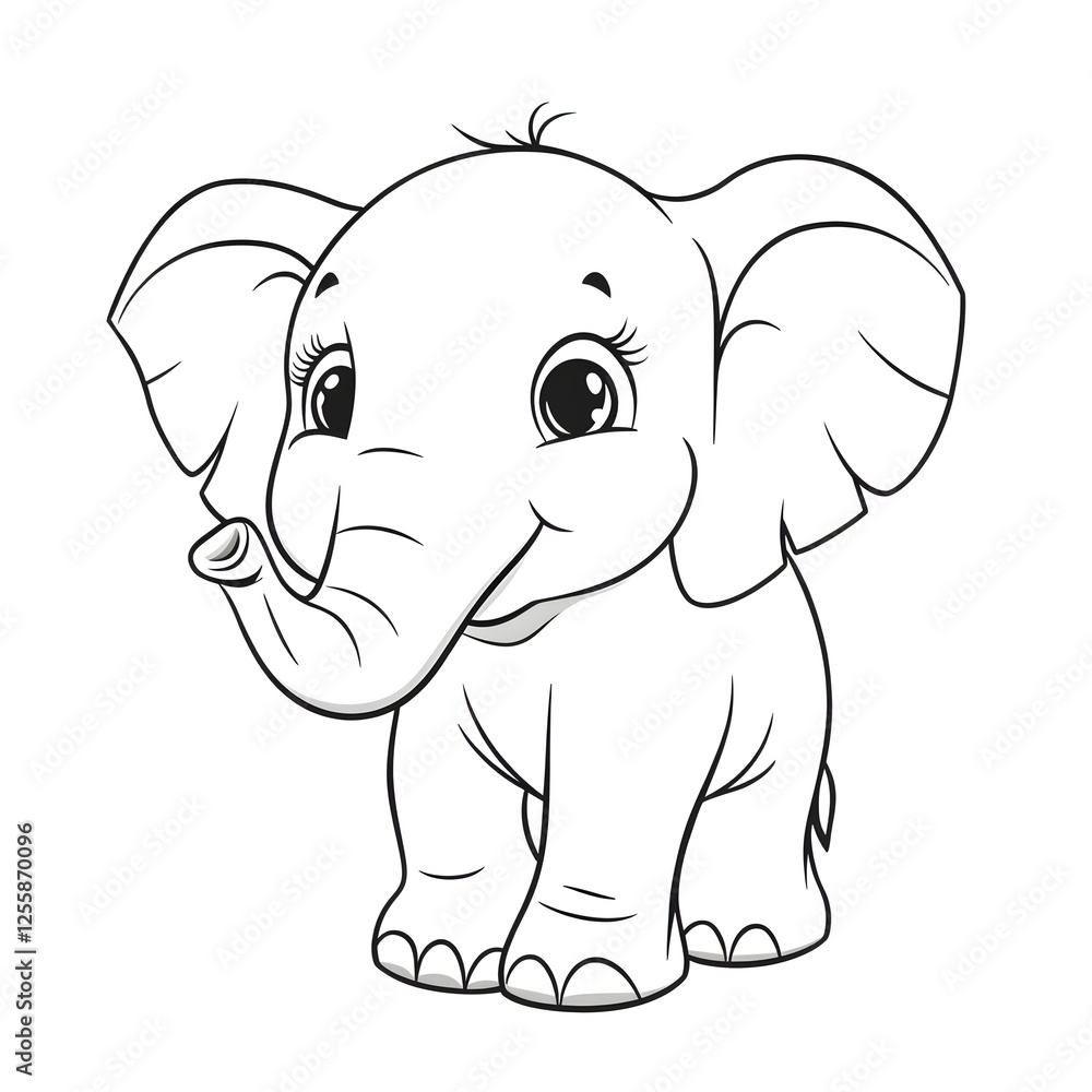Cute Cartoon Elephant with Blank Outline for Kids to Color Cute Cartoon Elephant with Blank Outline for Kids to Color