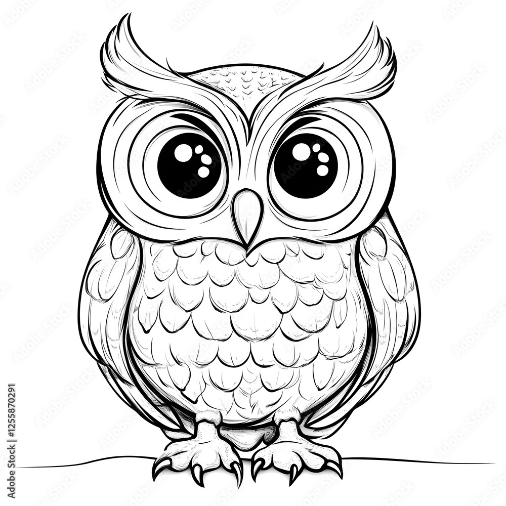 Fototapeta premium Cute Cartoon Owl with Blank Outline for Kids Coloring Fun