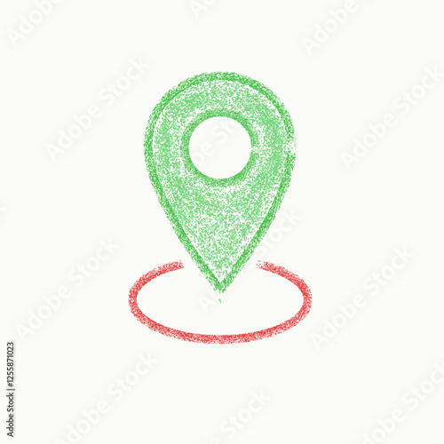 Hand Drawn Map Pin Location in Crayon Style Perfect for Simple Design with Doodle Element and Chalk Texture