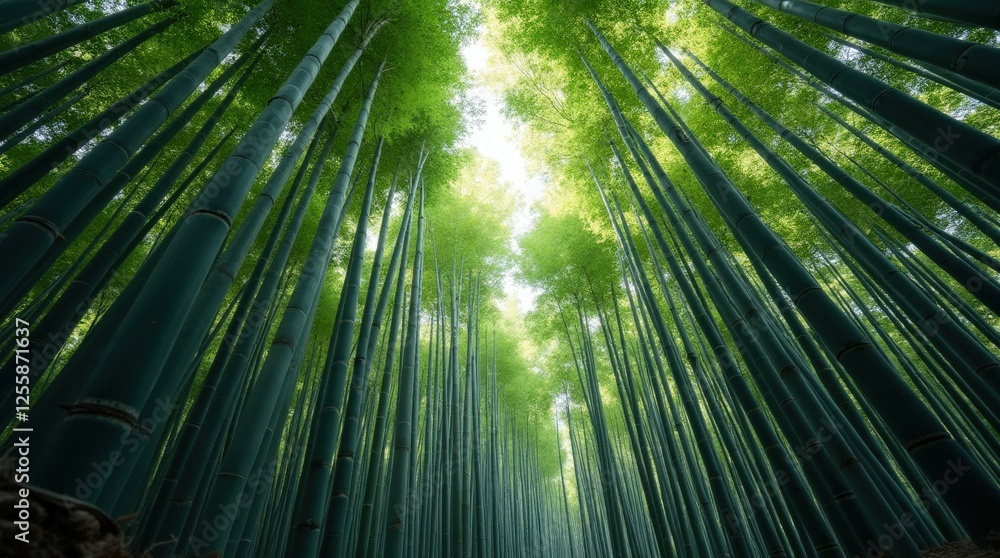 Representation of a bamboo forest, with tall stalks reaching towards the sky Representation of a bamboo forest, with tall stalks reaching towards the sky