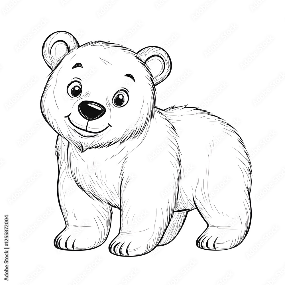 Fototapeta premium Cute Cartoon Bear with Blank Outline for Kids to Color