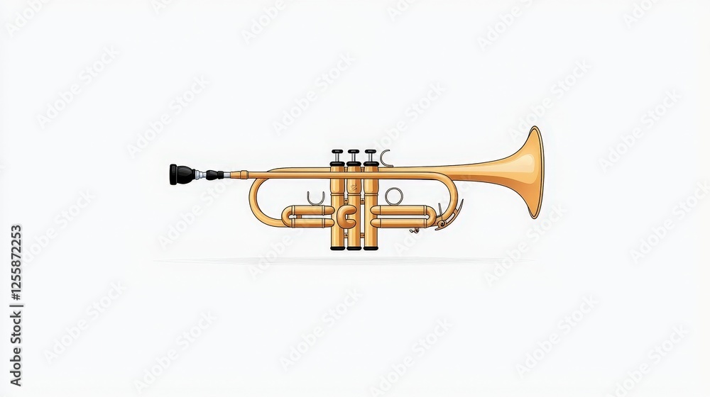 Obraz premium Detailed Illustration of a Brightly Polished Musical Trumpet on a Clean Background