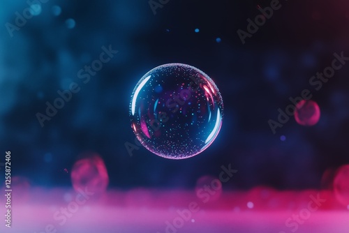 Glowing bubble floating in a mystical space setting.