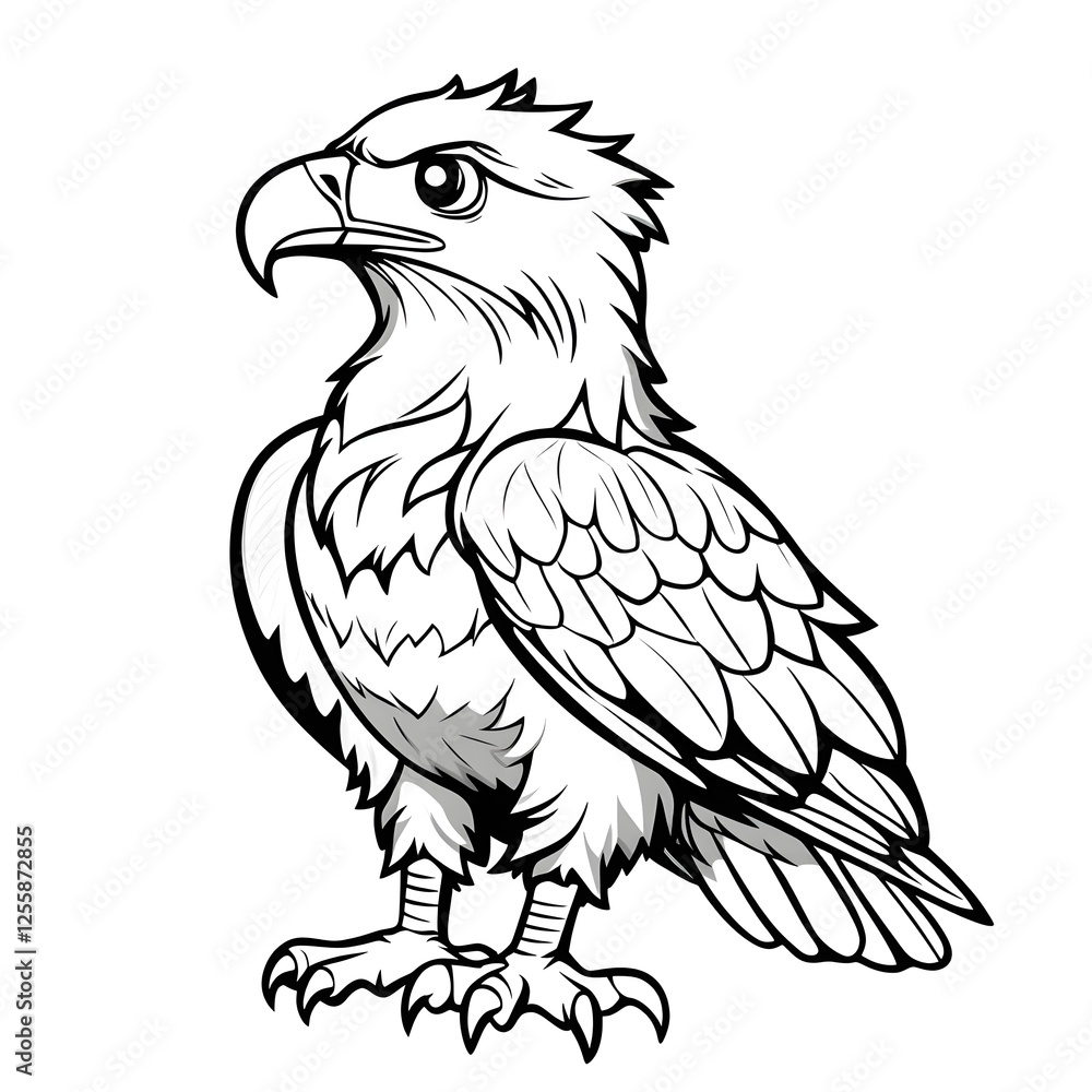 Fototapeta premium Cute Cartoon Eagle Outline for Kids Coloring Activity
