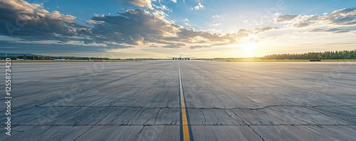 Tarmac Driveways. vast airport runway stretches under dramatic sky with distant airplane