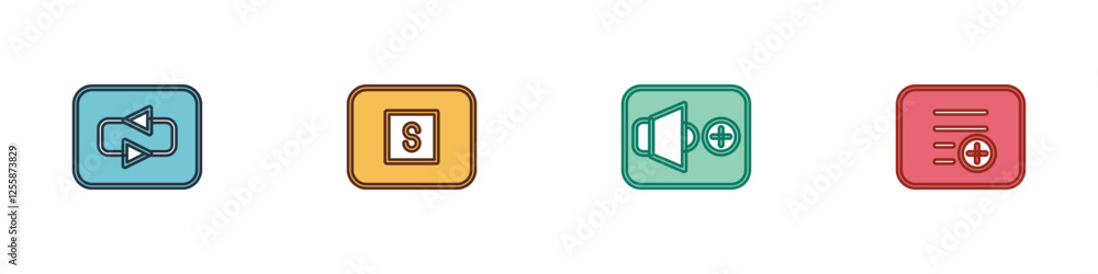 Set Repeat button, Stop media, Speaker volume and Add playlist icon. Vector Set Repeat button, Stop media, Speaker volume and Add playlist icon. Vector