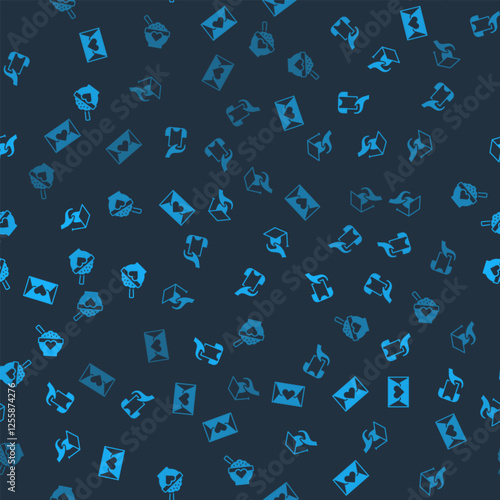 Set Envelope with heart, Clothes donation, Education grant and Donation food on seamless pattern. Vector