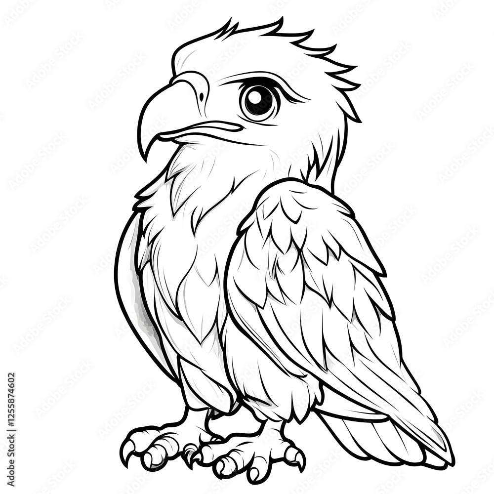 Fototapeta premium Cute Cartoon Eagle with Blank Outline for Kids Coloring Activity