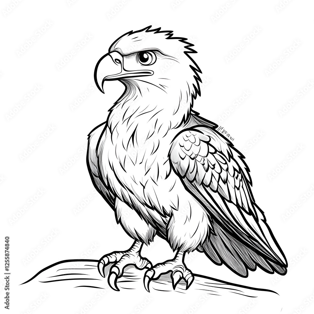 Obraz premium Cute Cartoon Eagle Outline for Kids Coloring and Drawing