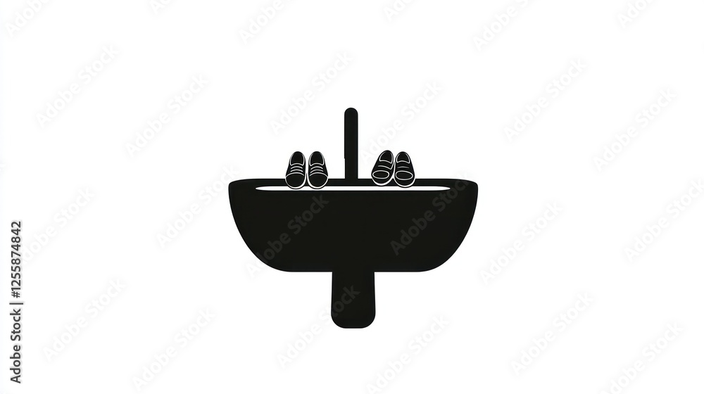 Sink with shoes placed on top, bathroom icon Sink with shoes placed on top, bathroom icon
