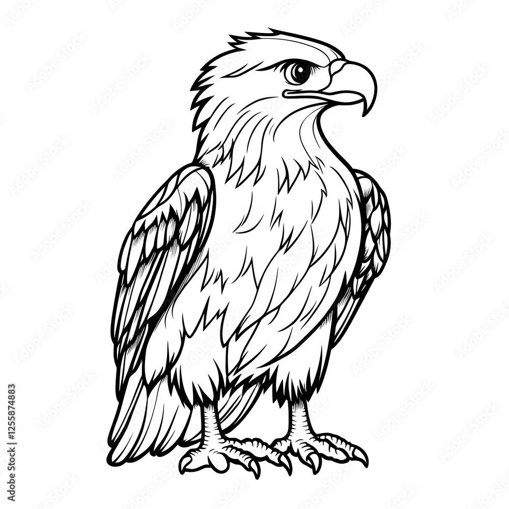 Obraz premium Cute Eagle Cartoon with Blank Outline for Kids to Color and Creative Activity