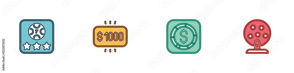Set Online poker table game, Money prize casino, Coin money with dollar and Lottery machine icon. Vector Set Online poker table game, Money prize casino, Coin money with dollar and Lottery machine icon. Vector