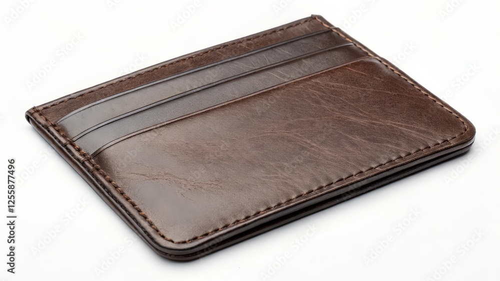 Brown Leather Card Holder on White Background Brown Leather Card Holder on White Background