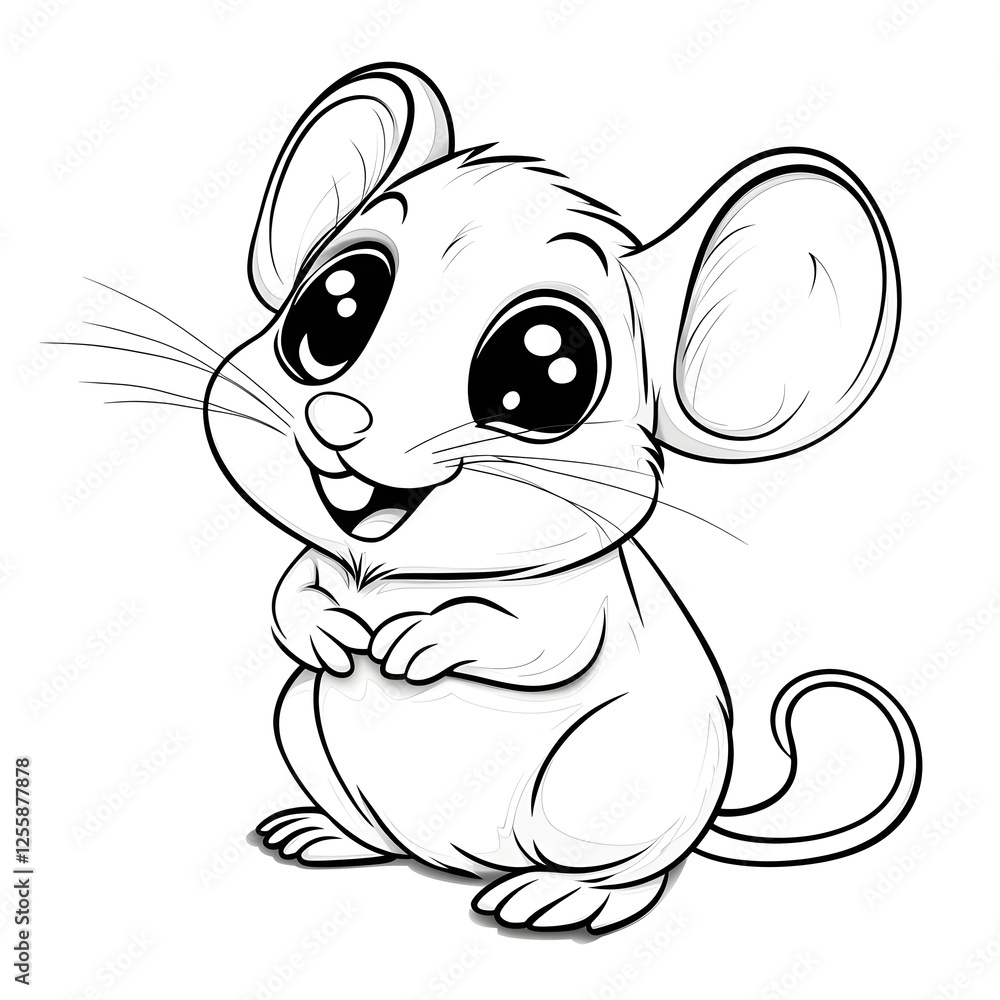Obraz premium Cute Mouse Cartoon with Blank Outline for Kids to Color