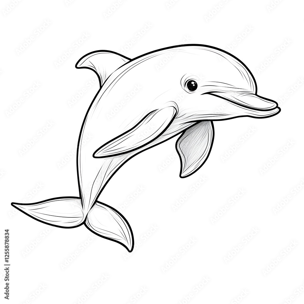 Obraz premium Cute Cartoon Dolphin in Outline for Kids Coloring Activity