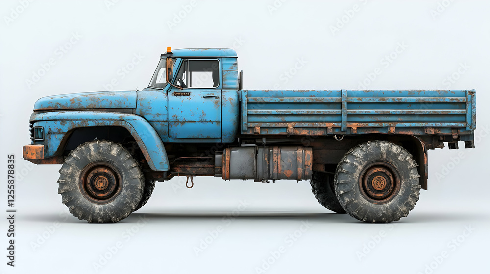 3D Realistic Old Blue Truck Illustration - Rusty, Weathered, Vintage, Off-Road, Heavy Duty, Transportation, Cargo, Muddy, Abandoned 3D Realistic Old Blue Truck Illustration - Rusty, Weathered, Vintage, Off-Road, Heavy Duty, Transportation, Cargo, Muddy, Abandoned