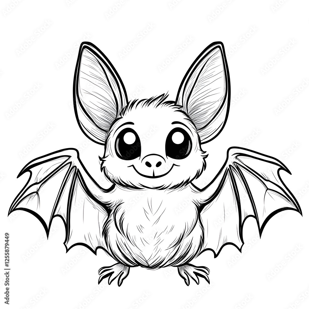 Fototapeta premium Cute Cartoon Bat with Blank Outline for Coloring Activity