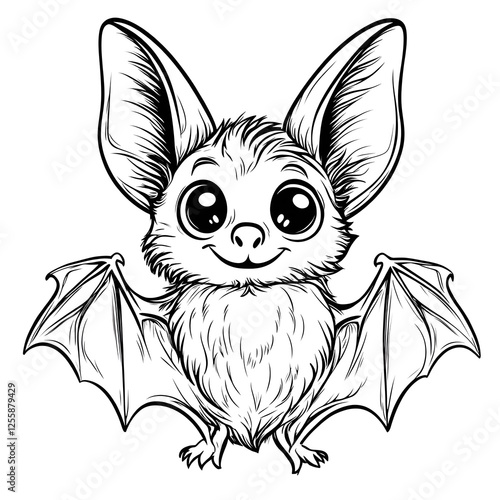 Cute Cartoon Bat with Blank Outline for Kids to Color photo