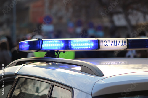 Schilderij op canvas Serbian police car on street