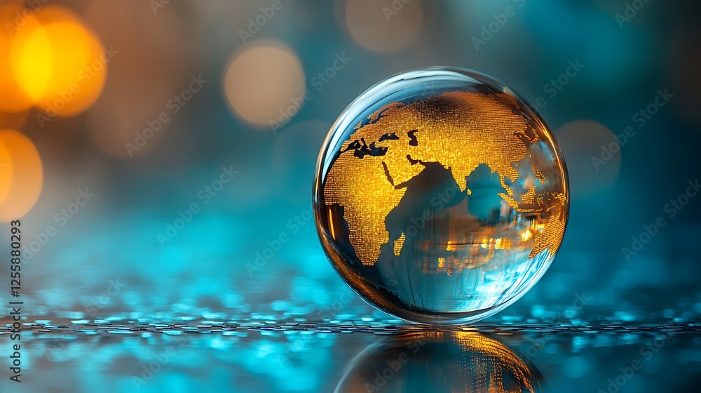 A glass globe with a world map, 3d technology glass world map background A glass globe with a world map, 3d technology glass world map background