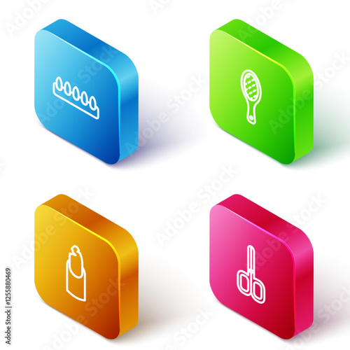 Set Isometric line False nails, Nail file, Broken and scissors icon. Vector