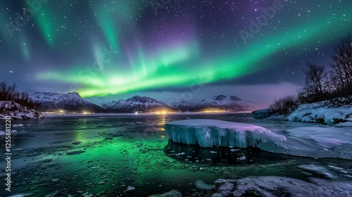 Wallpaper Mural Majestic aurora borealis display over icy arctic landscape nature photography night sky serene environment Torontodigital.ca