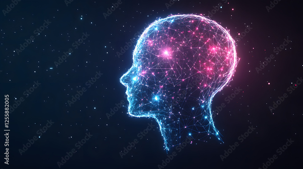Neon constellations forming mental health charts.
Neon constellations forming mental health charts.
