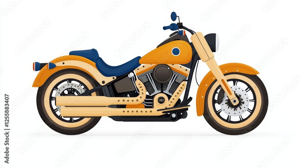 Detailed View of a Classic Orange Motorcycle with Leather Seats on a White Background Detailed View of a Classic Orange Motorcycle with Leather Seats on a White Background