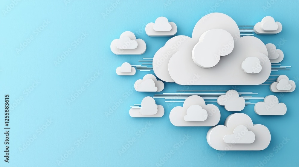 White and Soft Clouds with Streamlines on Light Blue Background in Minimal Style White and Soft Clouds with Streamlines on Light Blue Background in Minimal Style