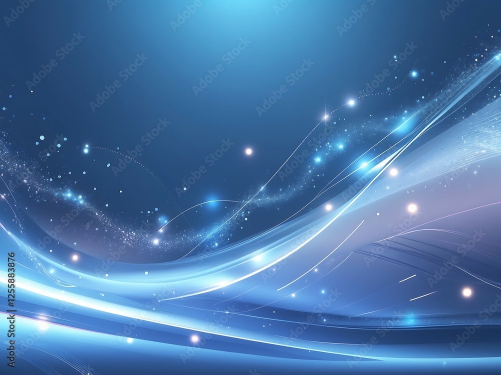 Fototapeta premium Dynamic Blue Wave Background for Creative Projects, A vibrant blue wave design with sparkling accents, perfect for digital backgrounds or presentations.