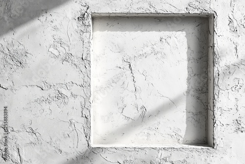 Minimalist square indent in textured white wall.