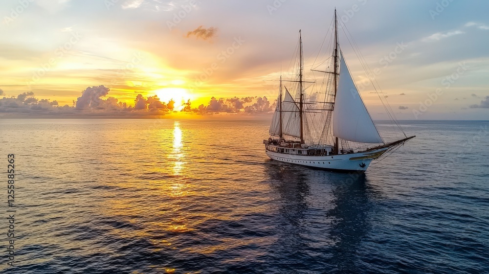 Sailboat gliding across a peaceful sunset ocean view scenic photography tranquil atmosphere aerial perspective Sailboat gliding across a peaceful sunset ocean view scenic photography tranquil atmosphere aerial perspective