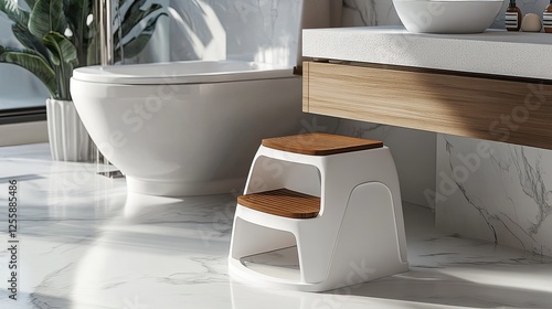 Modern Bathroom Interior Featuring a Step Stool for Children's Accessibility photo