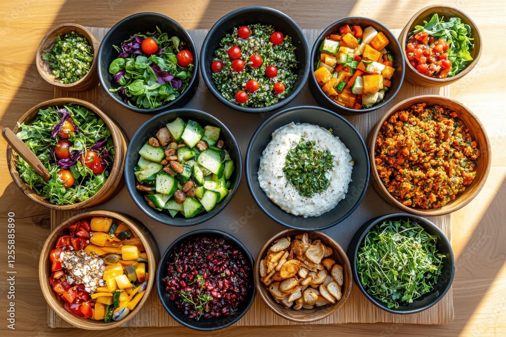 Vibrant plant-based picnic spread under golden hour lighting overhead shot of colorful dishes on blanket relaxed outdoor dining experience Vibrant plant-based picnic spread under golden hour lighting overhead shot of colorful dishes on blanket relaxed outdoor dining experience