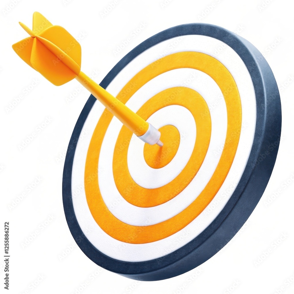 A bullseye target with a yellow arrow perfectly hitting the center, symbolizing precision and goal achievement. A bullseye target with a yellow arrow perfectly hitting the center, symbolizing precision and goal achievement.
