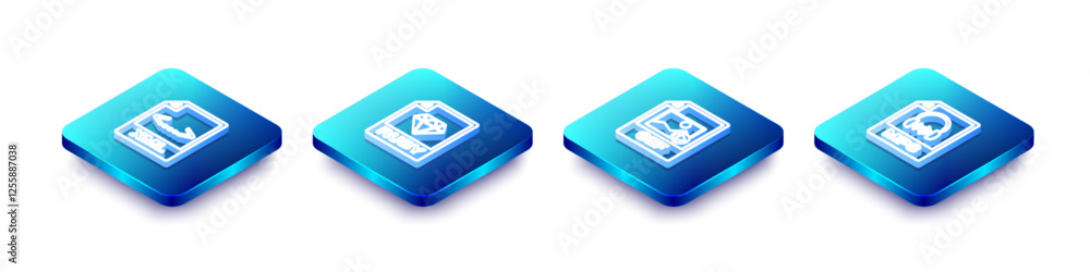 Set Isometric line XML file document, RUBY, GIF and MP3 icon. Vector Set Isometric line XML file document, RUBY, GIF and MP3 icon. Vector