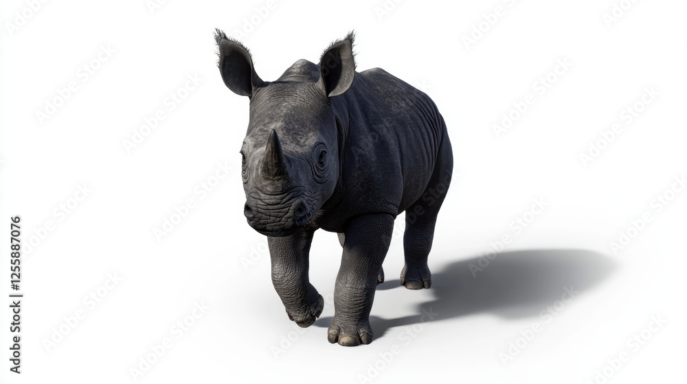 Fototapeta premium Realistic Black Rhinoceros Walking Gracefully Against White Background in Natural Habitat
