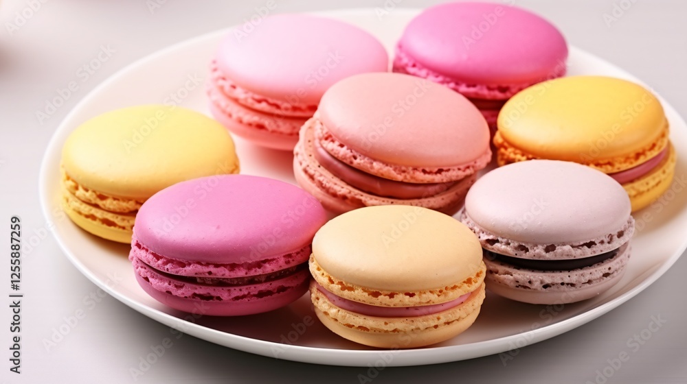 Colorful Macaroons Dessert on White Background Colorful Macaroons Dessert on White Background