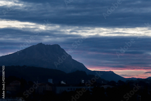 Sainte Victoire mountain in the light of a winter morning photo