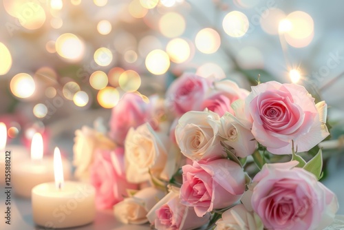 Invitation card. Roses with candles and romantic light. Professional photo