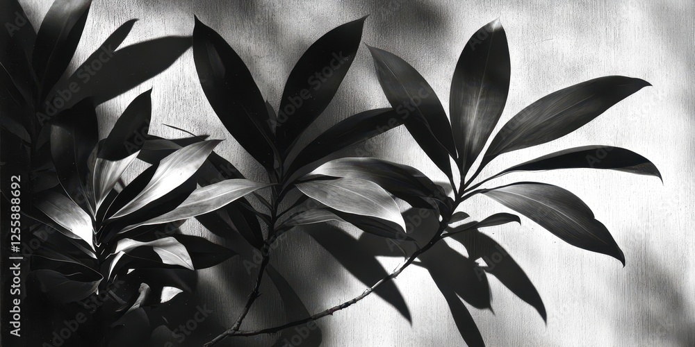 Leafy plant with a shadow on the wall Leafy plant with a shadow on the wall