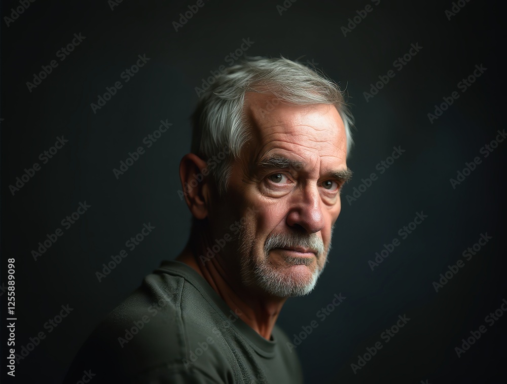 Portrait of a serious senior man with gray hair and beard looking concerned Portrait of a serious senior man with gray hair and beard looking concerned