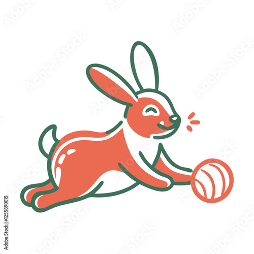 Playful bunny icon rolling ball, joyful spring celebration concept